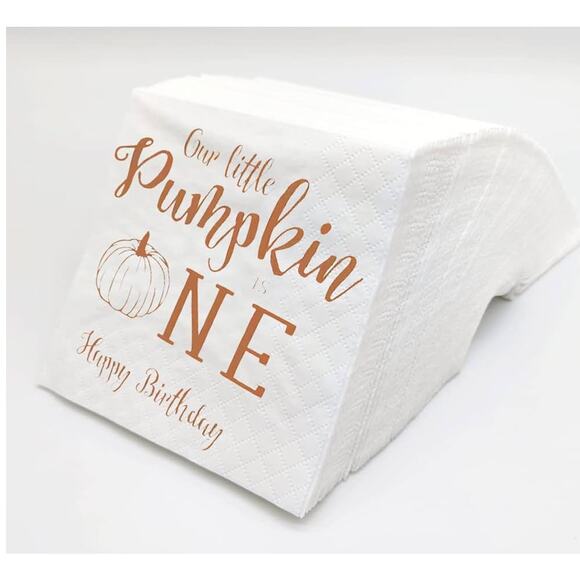 Our little Pumpkin is ONE Birthday 100 Cocktail Napkins by Sharkbliss - Picture 1 of 5